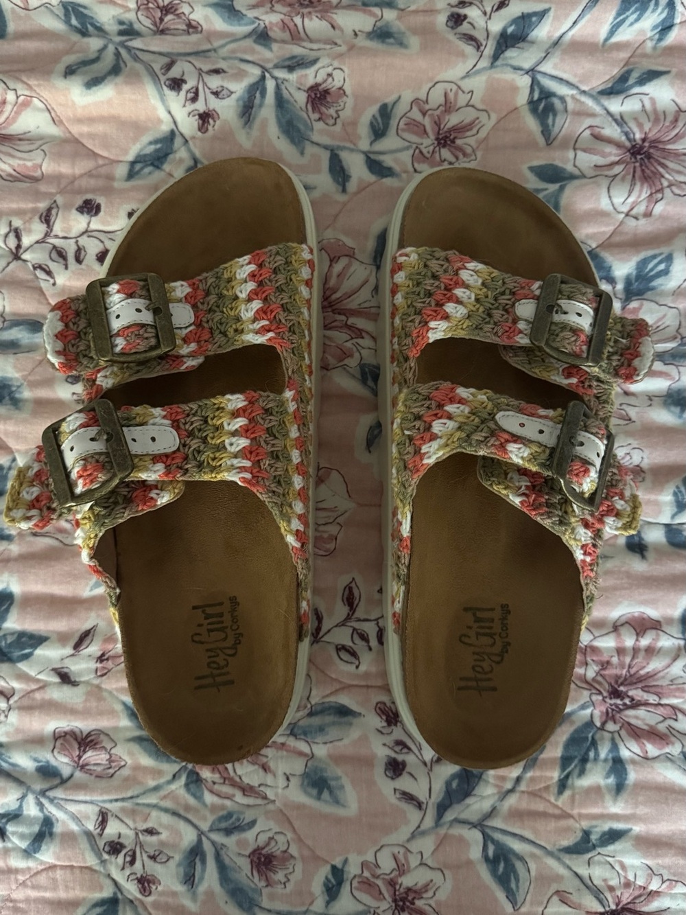 Hey Girl by Corkys Multicolor Crochet Double-Buckle Sandals - Brown Footbed